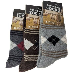 Men's Lamb Wool Crew Socks, Thermal Warm Winter Heavy Duty Boot, Dimond Patterns